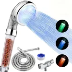 Cap de dus LED, cu para manuala, presiune inalta, control temperatura 3 trepte, filtrare, economie apa, include furtun si suport, ideal pentru par si piele