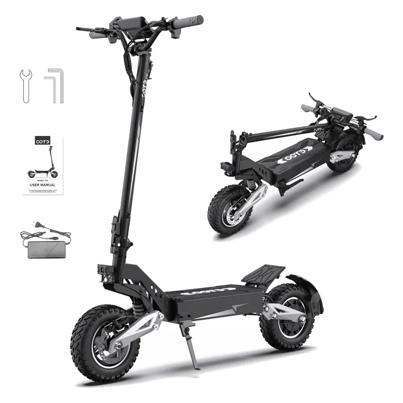 Trotineta electrica OOTD T10, motor 900 W, viteza max. 50 km/h, autonomie 45 km, roti 11", negru, dimensiuni 126x66,5x134 cm