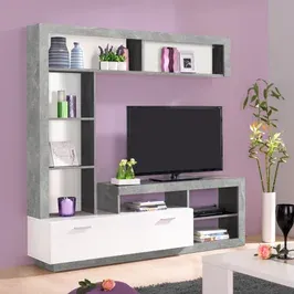 Biblioteca living Glen, beton + alb mat, 170.5 cm, 2C