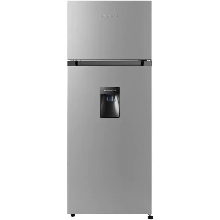 Frigider cu doua usi Heinner HF-205SWDF+, 205 l, Clasa F, Dozator de apa, Iluminare LED, H 143.4 cm, Argintiu