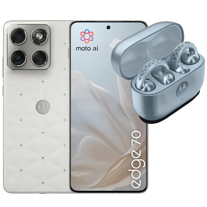 Motorola Edge 70, 512GB, 12GB RAM, 5G, Pantone Cloud Dancer, Swarovski + Casti moto buds loop, Sound by Bose, Swarovski