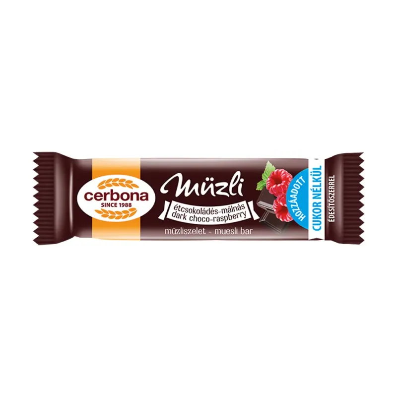 Baton de cereale din ovaz cu ciocolata si zmeura Cerbona, 20 g