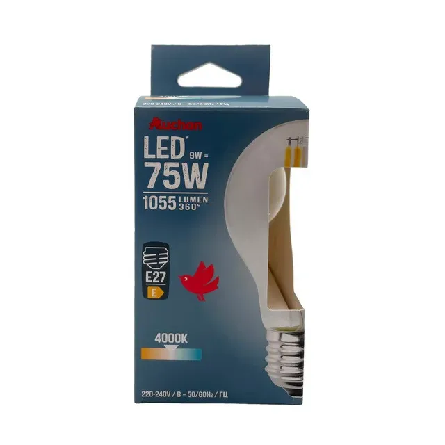 Bec LED Auchan, E27, 9 / 75 W, lumina rece