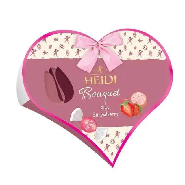 Praline de ciocolata alba si umplutura cu pudra de capsune Heidi, 100 g