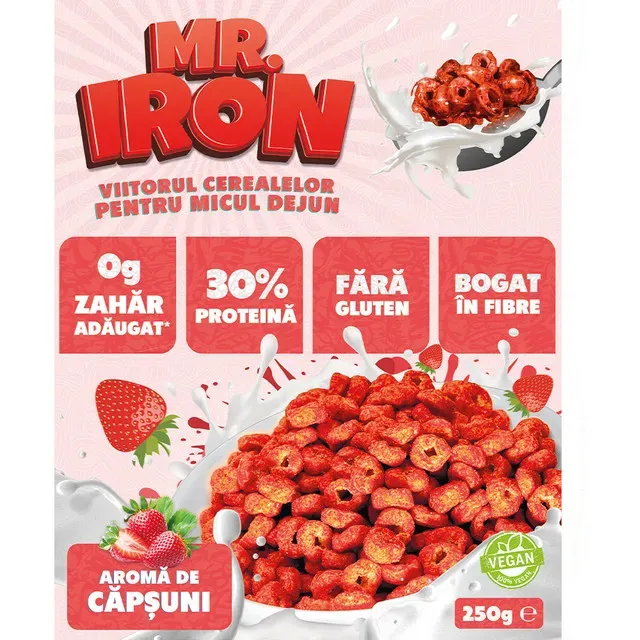 Cereale proteice cu aroma de capsuni Mr. Iron, 250 g