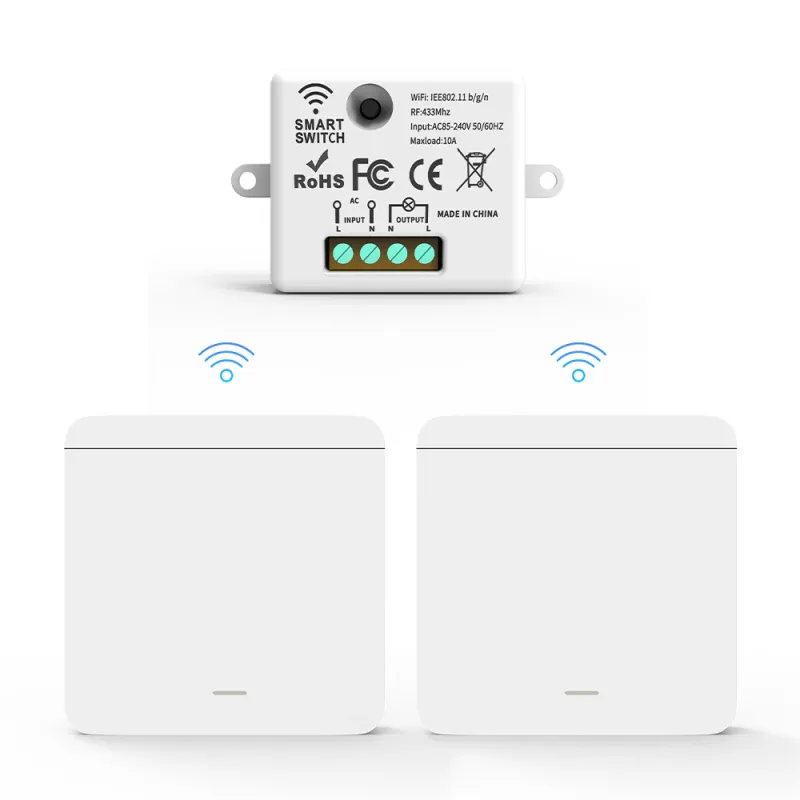Set Intrerupator wireless, RF 433 MHz, cu2 Comutatoare, 10A, 30m Raza de Actiune, Montaj Simplu, Control prin Telecomanda, pentru Casa, Birou, Garaj