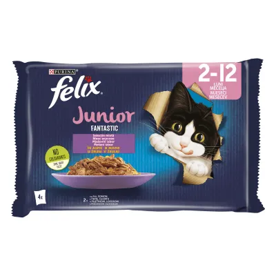 Hrana umeda pentru pisici Felix Fantastic Junior Pui in Aspic, 4 x 85g