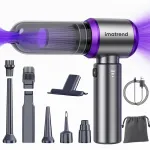 Aspirator Auto 4 in 1 Fara Fir IMA Trend® ST Plus, De Mana, Portabil cu Acumulator, Putere 100W, 3 Viteze, 15000 Pa, Functie Suflanta, Aspirare, 80000 RPM, Filtru HEPA, Incarcare USB Type-C, Uz Casnic, Acumulator 6000 mAh, Argintiu