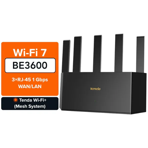 Router Wireless TENDA RE3L, Wi-Fi7, BE3600, Dual- Band, 3X LAN 1Gbps (1xWAN), Multi-Link Operation (MLO), MU-MIMO, Beamforming, OFDMA, IPTV, IPv6, WPA3,pana la 200 dispozitive conectate simultan, Router Mode, AP Mode, Repeater Mode, Wi-Fi+ (Sistem Mesh)