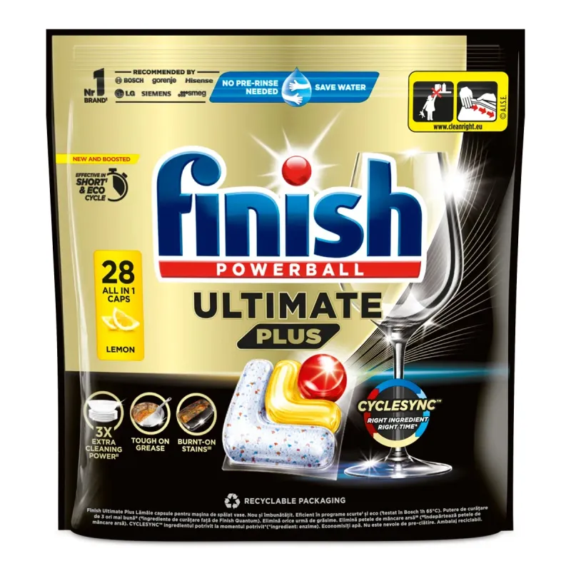 Detergent capsule pentru masina de spalat vase Finish Ultimate Plus Lemon 28 bucati