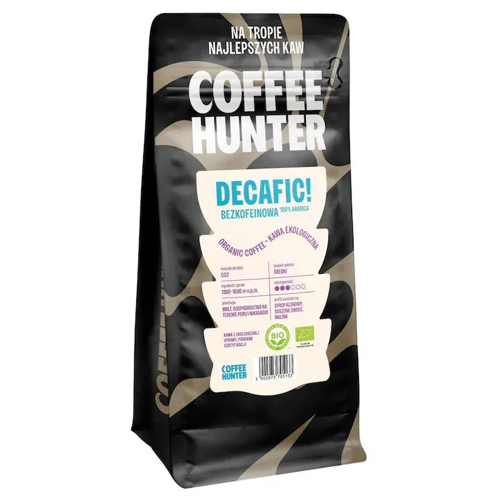 Cafea Organica DECAFIC 250g, 100% Arabica, gust echilibrat, fara cofeina, COFFEE HUNTER