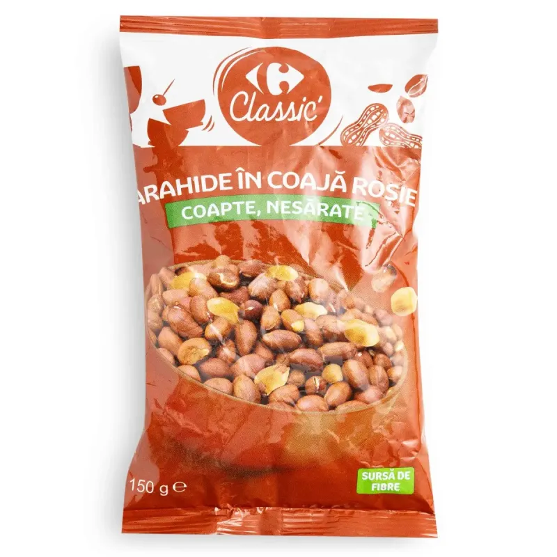 Arahide Carrefour Classic, in coaja rosie, coapte, fara adaos de sare 150g