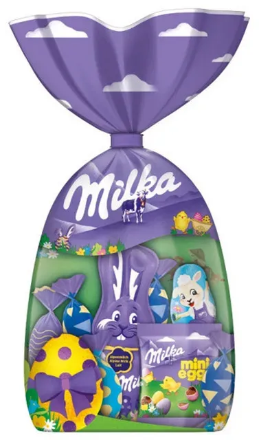 Mix de ciocolata cu lapte si drajeuri din ciocolata cu lapte Milka, 121 g