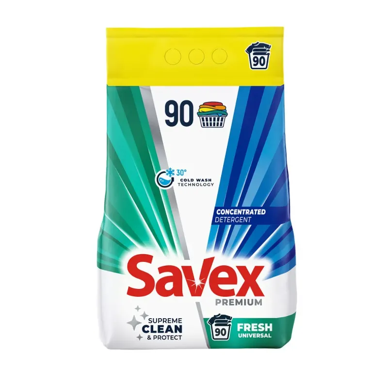 Detergent Savex Premium Powder Fresh Supercompact, 90 spalari, 7.2Kg