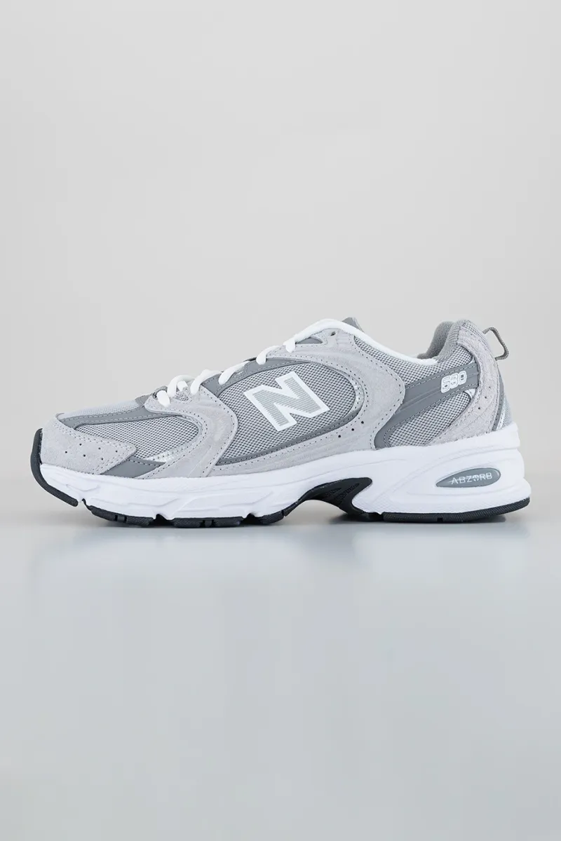 New Balance, 530 Pantofi sport cu garnituri de piele intoarsa, Gri, Gri deschis, 9