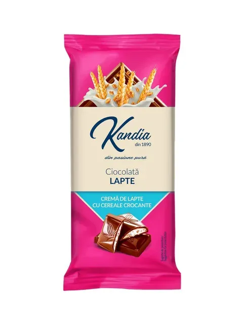 Ciocolata cu lapte, crema cu lapte si cereale Kandia, 95 g