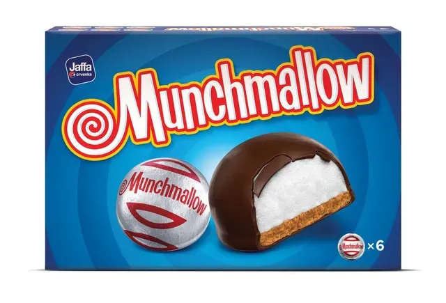 Biscuiti cu bezea si glazura de ciocolata Jaffa Munchmallow, 105 g