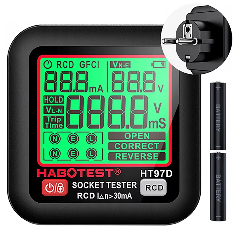 Tester de Prize, SINBINTA, Aparat de Masura Digital cu 2 Baterii, Protectie impotriva scurgerilor, Identificarea liniei de foc zero, Butonul de testare RCD, Oprire automata, Afisaj color, Plastic, 67x65x75mm, Negru