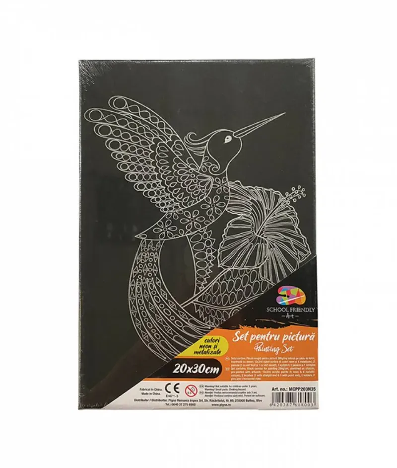 Panza neagra imprimata cu model pasare, 20 x 30cm