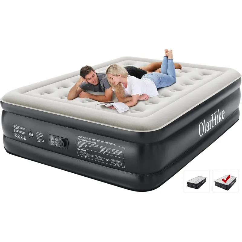 Saltea camping gonflabila, OlarHike, pompa electrica, 203x152x46cm, negru/gri deschis