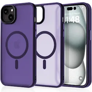 Husa compatibila cu Incarcare Magsafe pentru Apple iPhone 15 Plus, CASEY STUDIOS™, de Protectie, Slim, pentru Incarcare Wireless, Margini Ridicate pentru Protectia Ecranului si a Camerelor, Mov Inchis