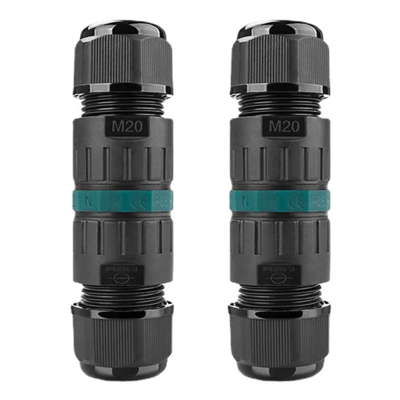 Set 2 Conector cablu electric liniar, SINBINTA, 3 pini, 450V, 16A, Diametrele cablului 5-9mm, IP68, Etansare, Protectie la umiditate, Retardant de flacara, Anti -UV, Pentru exterior, Nylon PA66/ Cauciuc, Negru/Albastru