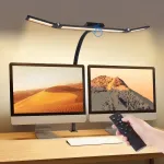 Lampa de Birou LED Tripla, MOSMAOO®, Control Tactil, 5 Temperaturi de culoare 3200k-6500k, 5 Nivele Intensitate, 24W, 1100 Lumeni, Reglabila 180°, Protectie ochi, Birou & Munca & Citit, Negru