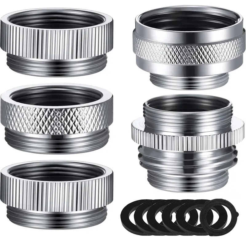 Set De 5 Adaptoare Pentru Robinet Bucatarie, Zggzerg, Cu garnitura de etansare, Suprafata cromata, Rezistent la coroziune si rugina, Usor de instalat, Potrivit pentru chiuvete, filtre de apa, Alama, Argintiu