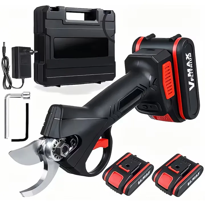 Foarfeca electrica pentru gradinarit, Excitat, 2 Acumulatori, Negru/Rosu