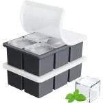 Set 2 Forma Pentru Gheata cu Capac, Silicon, Model cub, Poate fi realizat 12 PCS Sfera de gheata, Pentru racirea cocktailurilor Cafea Ceai Whisky, Negru mat