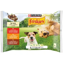 Hrana umeda pentru caini cu vita, pui, miel si legume, in sos 4x85g