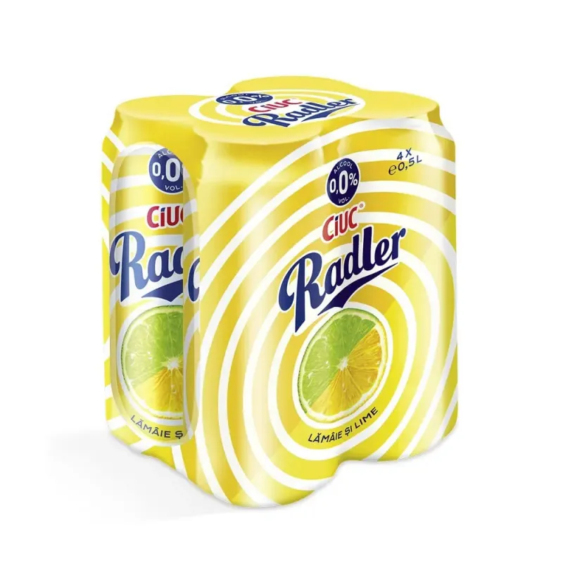 Bere blonda aromatizata fara alcool Ciuc Radler lamaie si lime, 4 x 0.5 l