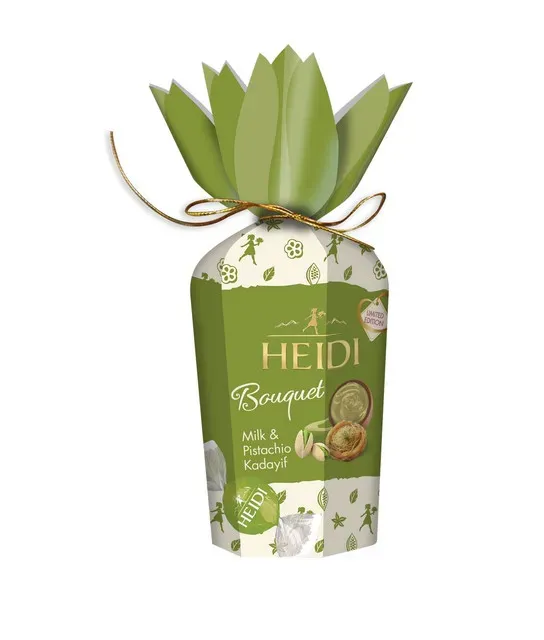 Praline de ciocolata cu lapte si umplutura de fistic si cataif Heidi, 120 g