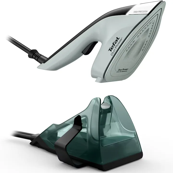 Aparat de calcat vertical cu abur 2 in 1 Tefal Duo Power JF4031E0, 1700W, jet abur 180 g/min, abur variabil 0 - 25 g/min, rezervor apa 400 ml, talpa ceramica, oprire automata, incalzire rapida in 30s, verde & negru