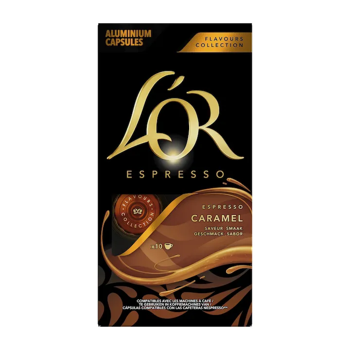 Cafea capsule, L’OR Espresso Caramel, 10 bauturi x 40 ml, compatibile Nespresso, 10 buc, 52 g