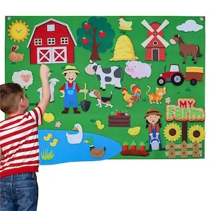 Jucarie Educationala Montessori Animale de Ferma din Pasla, WANDAVICTA®, Set Joc Interactiva pentru Copii 2-5 Ani (Vaca, Oaie, Porc, Cal)cu Activitati Practice