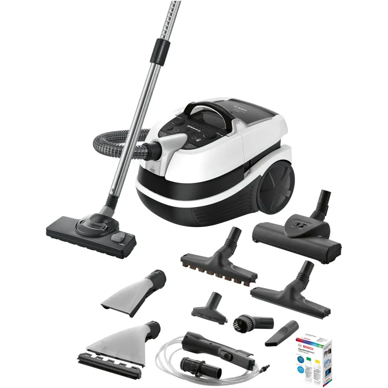 Aspirator cu spalare Bosch BWD421PRO, 2100 W, Filtru Hepa, Perii Turbo si parchet, Reglare electronica a puterii, Alb/Negru