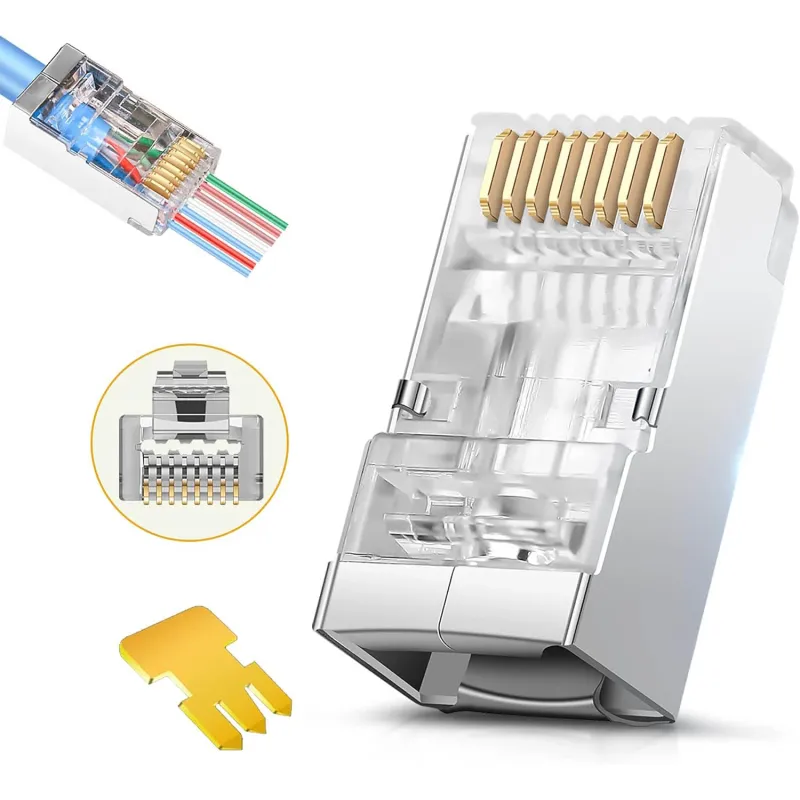 Set 100 buc Mufa RJ45 Pass Through, Cat6, carcasa PVC, 8 pini 8P8C, OUYLAF