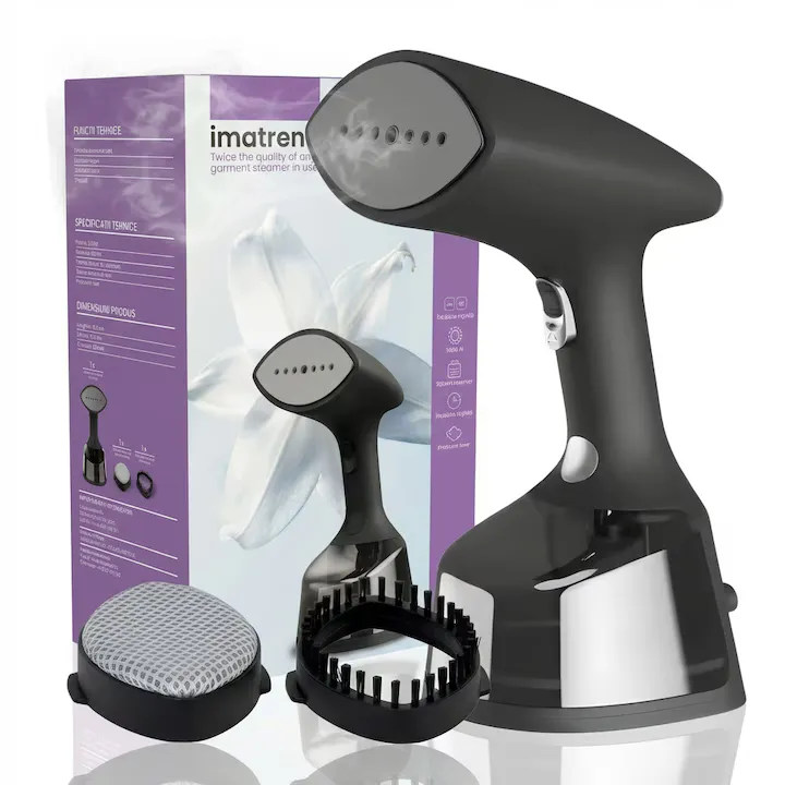Aparat Calcat Vertical Cu Aburi, IMA Trend®, Aparat Calcat Portabil, 1800W, Fier Calcat Cu Incalzire Rapida 30 Secunde, Rezervor 300 ml, Design Compact Si Usor Pentru Calcare Rapida, Statie Calcat Ideala Pentru Haine, Material Plastic Rezistent, Negru