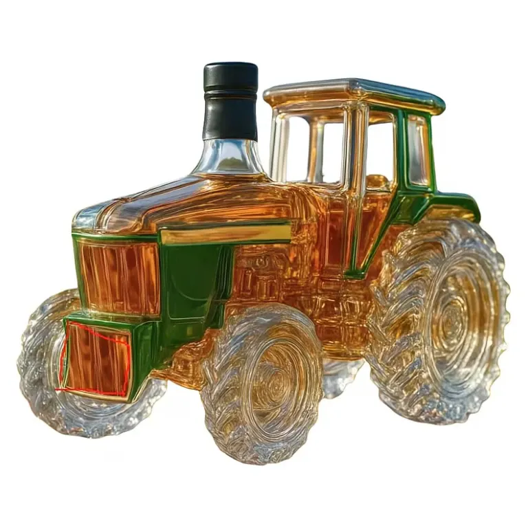 Decantor in forma de tractor pentru vin, vodka, whisky, transparent, capacitate 300 ml