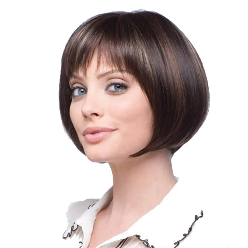 Peruca dama, par scurt stil BOBO, cu aspect natural, Maro inchis/Auriu