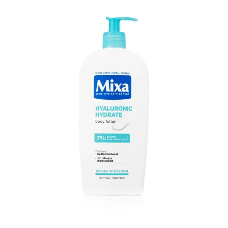 Lapte de corp cu acid hialuronic pentru ten deshidratat Mixa, 400 ml
