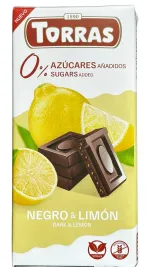 Ciocolata neagra cu aroma de lamaie Torras, fara zahar si fara gluten, 75 g