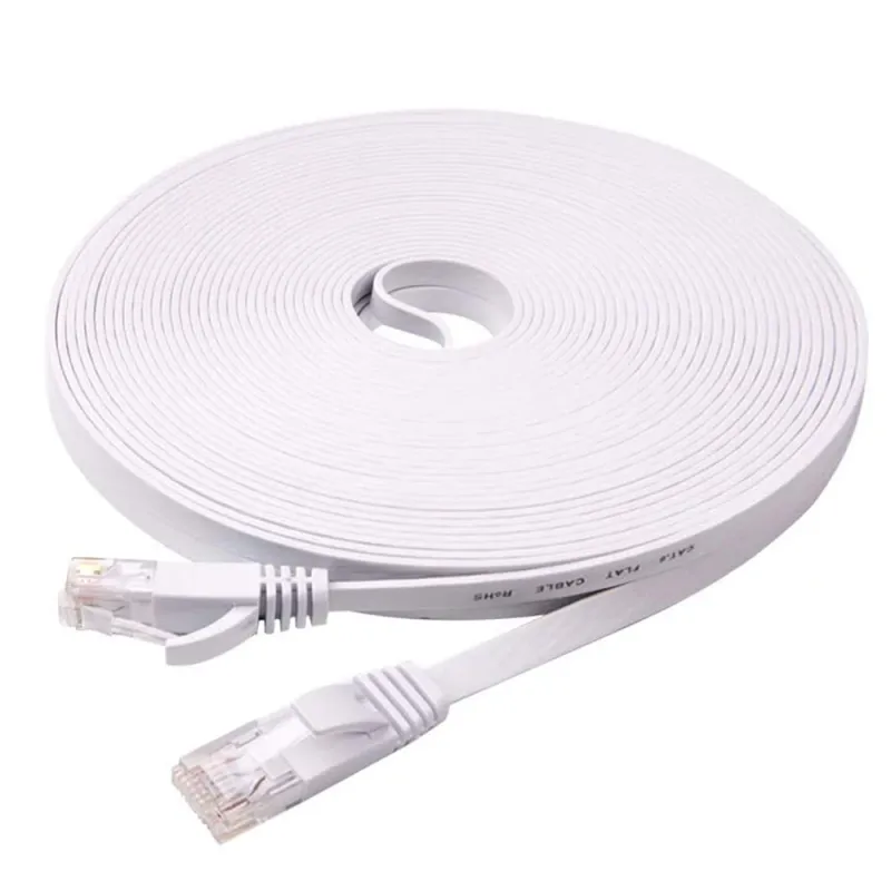 Cablu UTP Retea NUODWELL, Alb, Format Plat Flexibil Cat6, 10m Lungime Cablu Ethernet de Internet cu Mufa, Conector RJ45