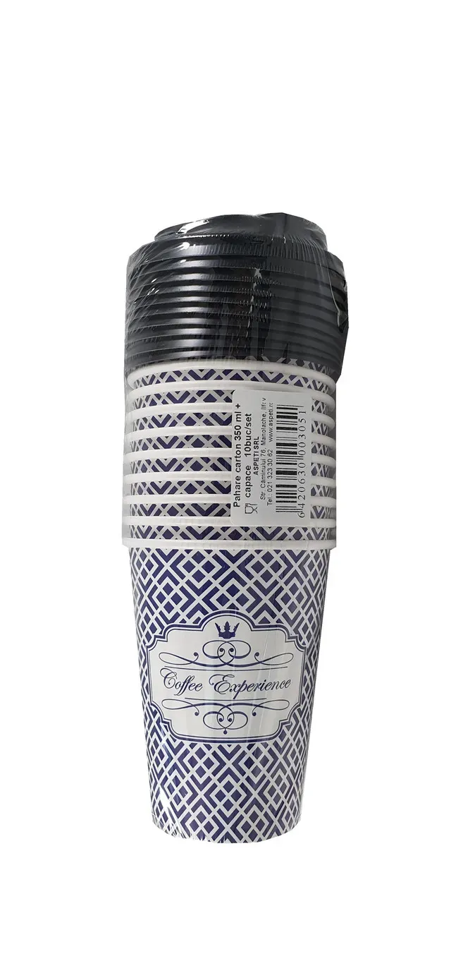 Set pahare si capace de unica folosinta Aspeti, 10 bucati, 350 ml, carton