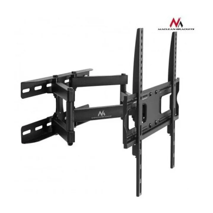 Suport TV pivotant Maclean MC-760, 26-65", LED LCD QLED OLED, max 30 kg, VESA 100x100–400x400, inclinare ±15°, distanta perete 70-460 mm, metal negru, compatibil cu ecrane curbate