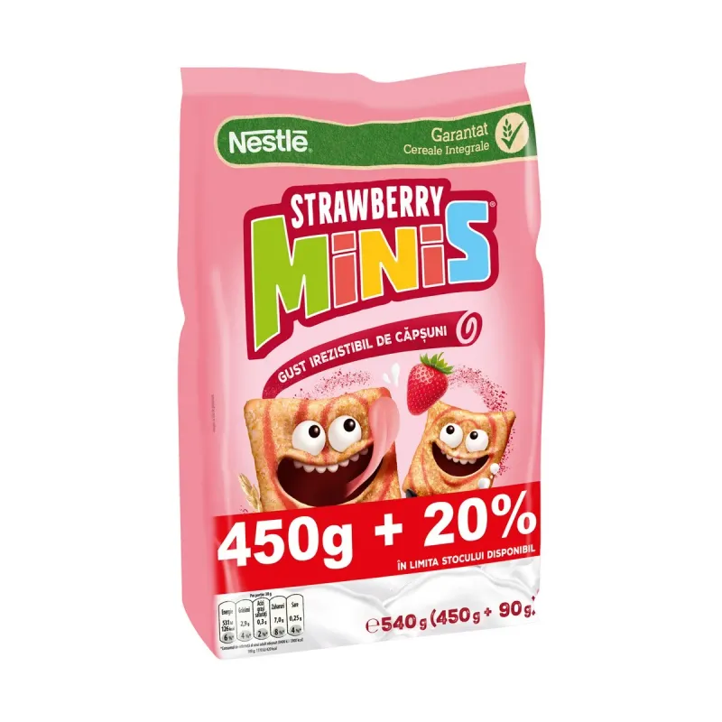Cereale cu gust de capsuni Nestle Minis, 540 g