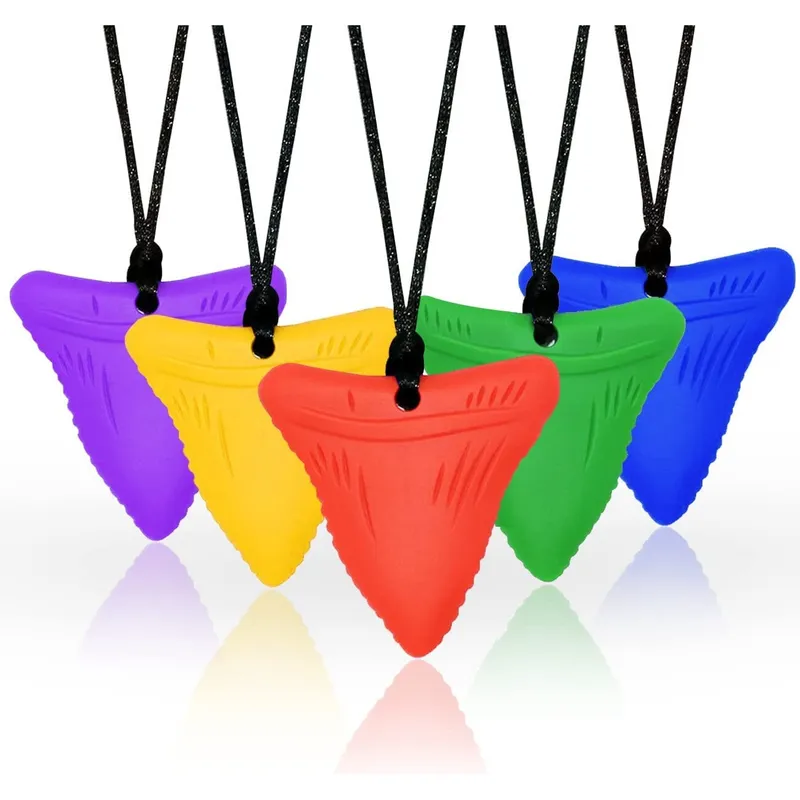 Set 5 coliere de mestecat senzoriale, ComResi®, pentru copii, ADHD, Autism si Ocluziune dentara, multicolor