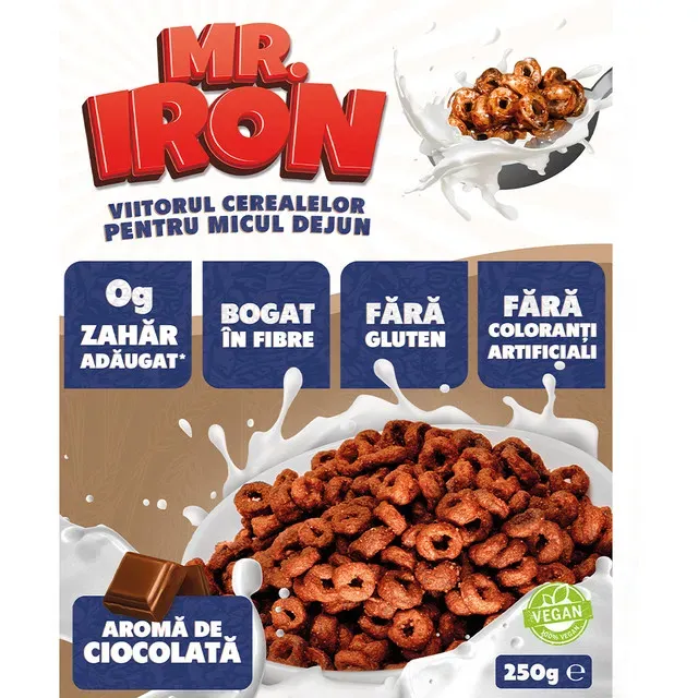 Cereale din ovaz cu aroma de ciocolata Mister Iron, 250 g