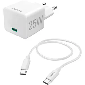 Incarcator retea HAMA 201624, 1xUSB-C, Power Delivery (PD), 25W, cablu USB-C, alb